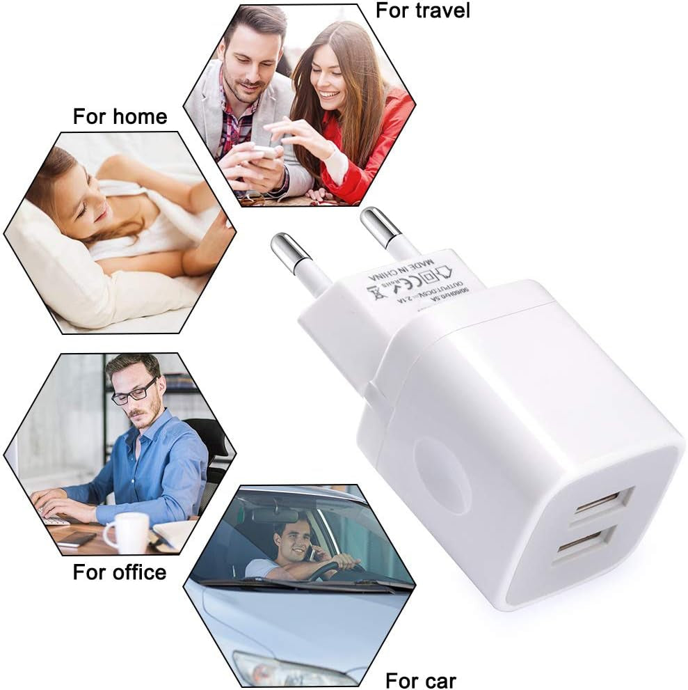 European Wall Charger, 2-Pack USB 2.1AMP Universal Europe Charger Block Dual Port Plug Compatible for Iphone 17 16 15 14 13 12 11 Pro Max XS XR X SE 8 7 6 Plus,Samsung S25 S24 A17,Note,Lg,Moto