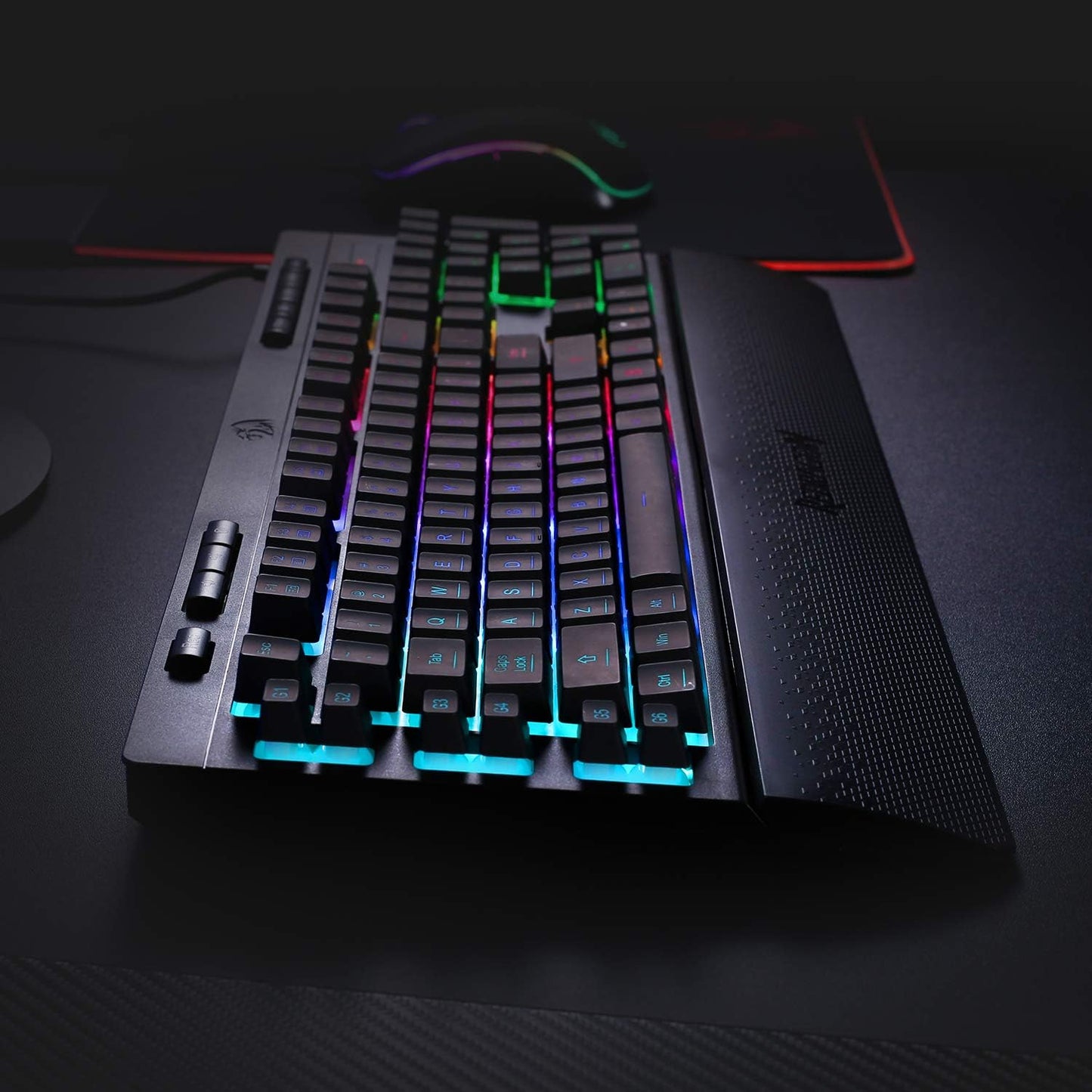 K512 Shiva RGB Backlit Membrane Gaming Keyboard with Multimedia Keys, Quiet Mechanical Feeling Keyboard, 6 Extra On-Board Macro Keys, Dedicated Media Control, Detachable Wrist Rest