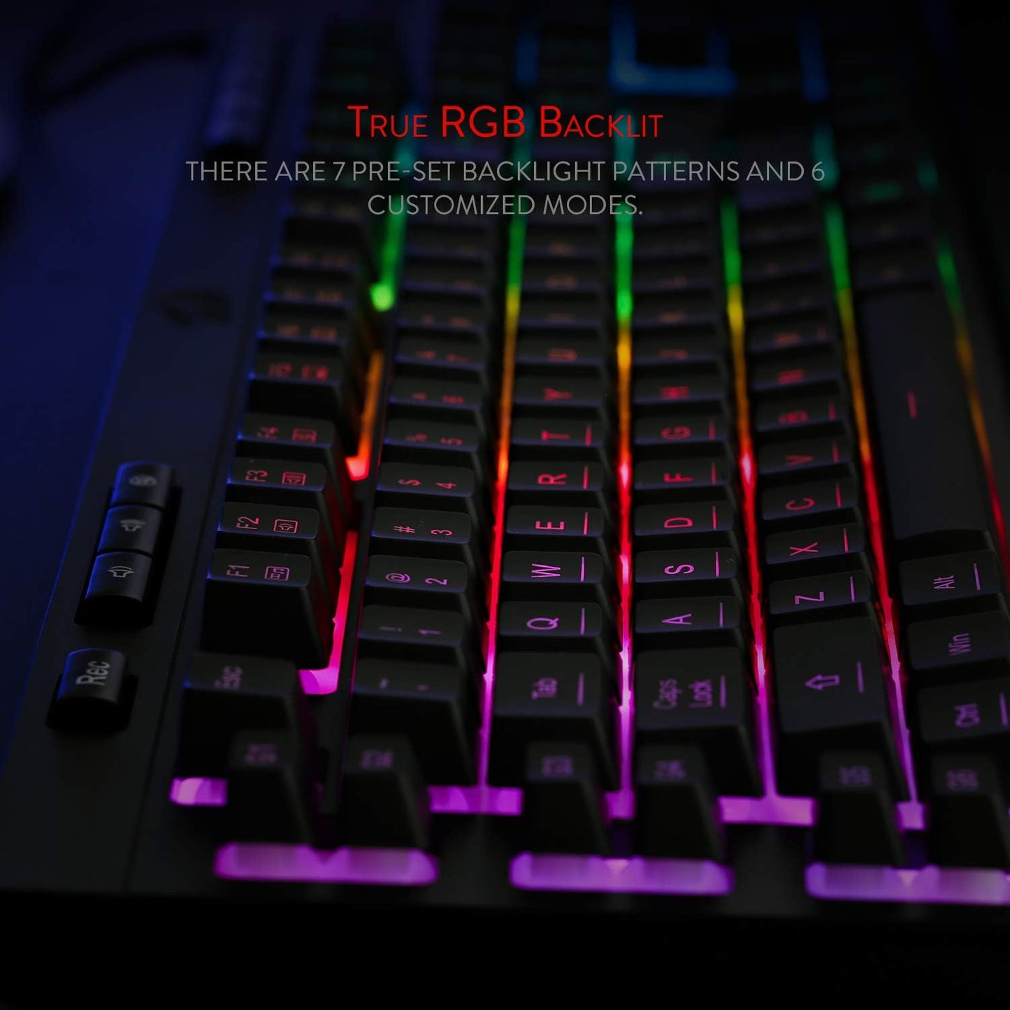 K512 Shiva RGB Backlit Membrane Gaming Keyboard with Multimedia Keys, Quiet Mechanical Feeling Keyboard, 6 Extra On-Board Macro Keys, Dedicated Media Control, Detachable Wrist Rest