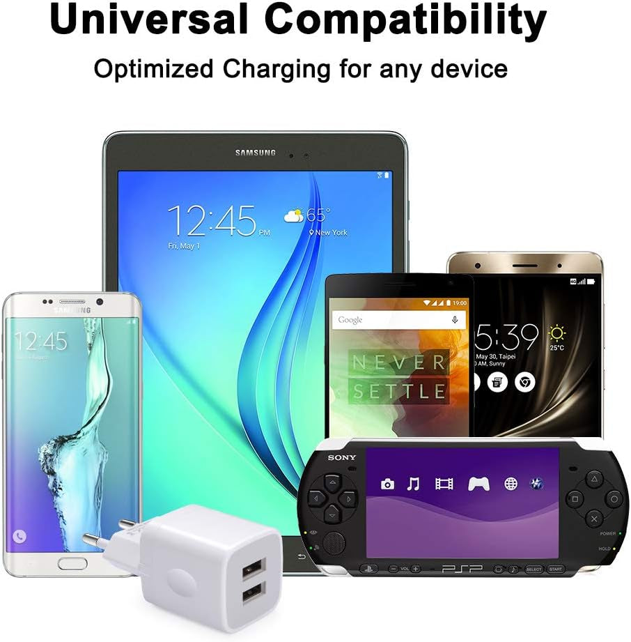 European Wall Charger,  2-Pack USB 2.1AMP Universal Europe Charger Block Dual Port Plug Compatible for Iphone 17 16 15 14 13 12 11 Pro Max XS XR X SE 8 7 6 Plus,Samsung S25 S24 A17,Note,Lg,Moto